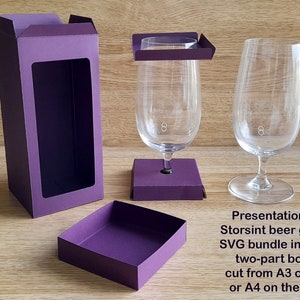 File SVG per tagliare una scatola di presentazione per il bicchiere da birra Storsint, scatola di vetro da birra SVG, Cricut, Silhouette, ScanNcut, confezione regalo SVG