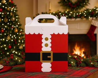 Santa Christmas Gift Bag Template, DIY Holiday Packaging (SVG)