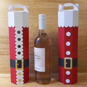 Archivo digital para cortar caja de botella con temática de Papá Noel con tapa a dos aguas, bolsa de botella de Papá Noel, SVG, Studio3, Canvas Workspace, Cricut, Silhouette, ScanNCut
