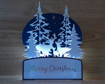 Christmas Deer in Snowy Trees Popout Card and Lighted Display, SVG, Studio3, Cricut, Silhouette, ScanNCut, Card Craft files, Christmas SVGs