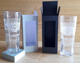 SVG file bundle to cut two styles of box to hold a tall, modern pint glass, Cricut compatible SVG files, Pint glass box SVG