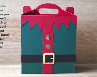 Digital files to cut large elf-themed gift bag with gable top for Cricut, Silhouette, ScanNCut, SVG, Studio 3, Canvas Workspace, templates