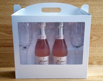 SVG file to cut large presentation box for 2 champagne flutes and 2 mini bottles of sparkling wine, Glass Box SVG, Cricut compatible files