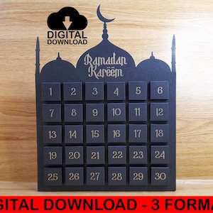 Fichier numérique pour créer un calendrier du compte à rebours du Ramadan sur Cricut, Silhouette, ScanNCut, SVG, Studio 3, espace de travail sur toile, calendrier de l'Avent SVG