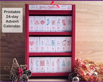 Printable Reusable Bookshelf Advent Calendar, Print on card and cut by hand, Christmas papercrafts, Keepsake Advent Calendar