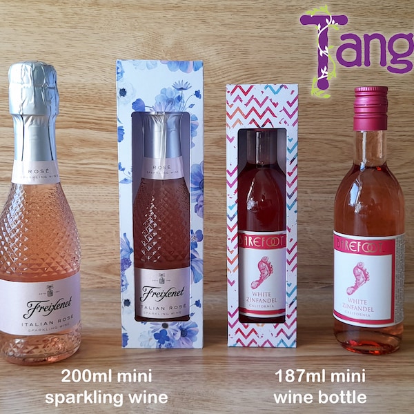 Lot de 4 fichiers SVG pour découper des boîtes de présentation pour mini bouteilles de vin, Cricut, Silhouette, ScanNCut, boîtes 1 pièce et 2 pièces