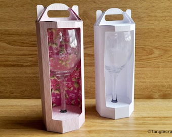 Plantilla SVG/PDF para caja de regalo con copas de vino / Plantilla de presentación DIY