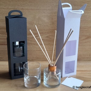 SVG-bestand om een unieke presentatiedoos te snijden voor rietverspreider van 100 ml en kaars van 20 cl, Cricut, Silhouette, ScanNCut, Svgs voor verpakking