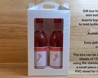 SVG file to cut a gift box for two mini 187ml wine bottles, Bottle Box SVG, Gift box svg, Box with Window svg, Cricut, Silhouette, ScanNCut