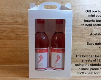 Digital files to cut a gift box for two mini 187ml wine bottles for Cricut, Silhouette & ScanNCut, SVG, Studio 3, Canvas Workspace