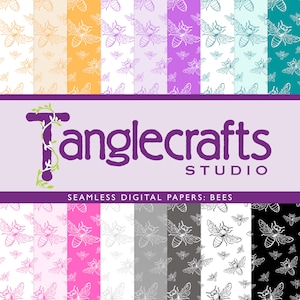 Papeles digitales / Diseño de abejas / 12" x 12" a 300 ppp / 3600 x 3600 píxeles / 17 variaciones / 6 colores / Lado-lado/arriba-abajo verdaderamente sin costuras