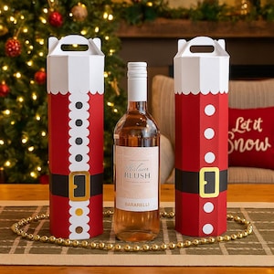 Digital file to cut Santa themed bottle box with gable top, Santa Bottle Bag, SVG, Studio3, Canvas Workspace, Cricut, Silhouette, ScanNCut