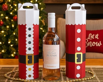Digital file to cut Santa themed bottle box with gable top, Santa Bottle Bag, SVG, Studio3, Canvas Workspace, Cricut, Silhouette, ScanNCut