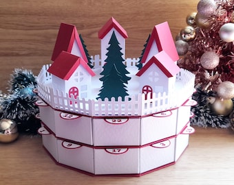 Reusable Two-tier Advent Calendar, 24 drawers & Christmas Village for Cricut, Silhouette, ScanNCut, Advent template, DIY Advent Calendar