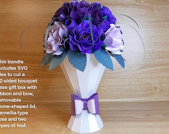SVG file bundle to cut a bouquet vase gift box with roses, Candy vase box  svg, Cricut, Silhouette, ScanNCut, Siser, Flower svgs, Rose svg