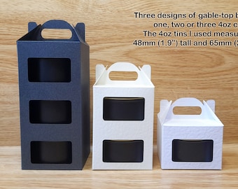 Digital files to cut three different boxes to hold 4oz candle tins for Cricut, Silhouette & ScanNcut, Candle packaging template, Box svg