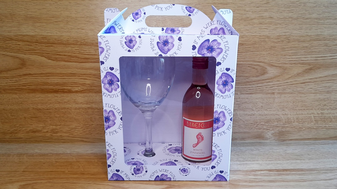 Presentation Box for a Wine Glass and a Mini Wine Bottle, Glass Box Svg