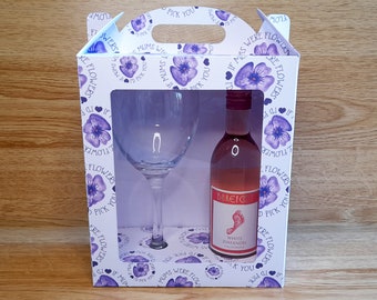 Caja de presentación para una copa de vino y una mini botella de vino, Glass Box SVG, Gift Box SVG, Cricut, Silhouette, ScanNCut files