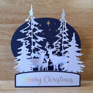 Kersthert in besneeuwde bomen Pop-outkaart en verlicht display, SVG, Studio3, Cricut, silhouet, ScanNCut, kaart Craft-bestanden, kerst-SVG's