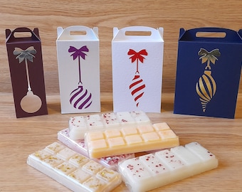 SVG file bundle to cut four different Christmas gift boxes, Cricut, Silhouette, ScanNCut, Wax melt snap bar packaging SVGs
