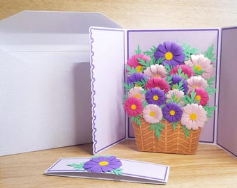 Pop-Up Flower Bouquet Card SVG, Belly Band, Envelope (Digital Download)