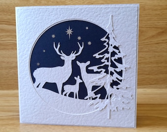 Layered Christmas Card Deer in Snow, SVG, Studio3, Cricut, Silhouette, ScanNCut, Envelope SVG, Card Craft files, Christmas SVGs