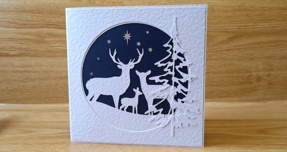 Layered Christmas Card Deer in Snow, SVG, Studio3, Cricut, Silhouette, ScanNCut, Envelope SVG, Card Craft files, Christmas SVGs