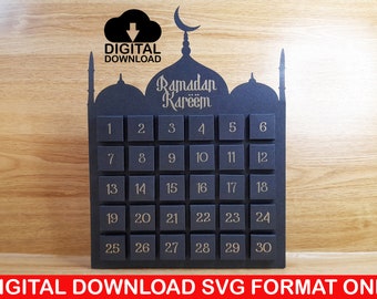 Fichier SVG pour créer un calendrier du compte à rebours du Ramadan, 30 jours svg calendrier compte à rebours, calendrier de l'Avent svg, Cricut, Silhouette, ScanNCut, Siser