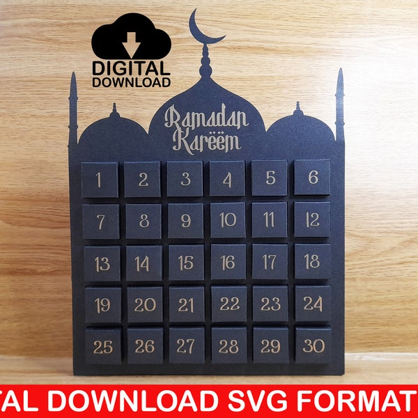 Archivo SVG para crear el calendario de cuenta regresiva de Ramadán, calendario de cuenta regresiva de 30 días svg, calendario de Adviento svg, Cricut, Silhouette, ScanNCut, Siser