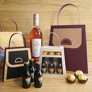 Digital files to cut gift bag for three liqueur bottles & three chocs for Cricut, Silhouette and ScanNCut, SVG, Studio 3, Canvas Workspace