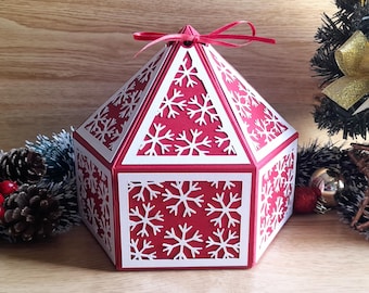 Christmas Gift Box with Snowflakes overlays, Papercraft template (Digital Download), Cricut, Silhouette, ScanNCut