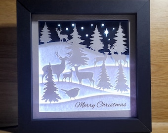 Deer in Snowy Trees Shadow box including Frame, SVG, Studio3, CanvasWorkspace, Cricut, Silhouette, ScanNCut, Christmas SVGs, Frame SVG