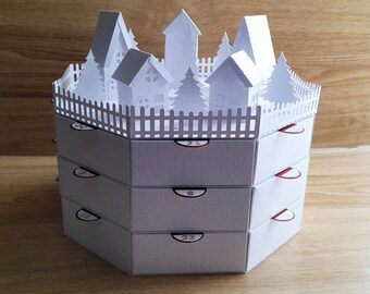 Printable Advent Calendar with 24 drawers & Christmas Village in PDF format for printing and hand-cutting, Please read full item description