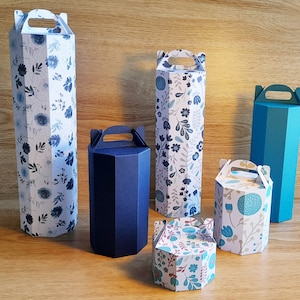 Archivos digitales para cortar seis cajas diferentes de 8 lados con cierre superior a dos aguas para Cricut, Silhouette y ScanNCut, SVG, Studio 3, Canvas Workspace