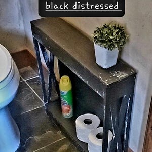 Farmhouse Distressed Narrow End Side Table/bathroom shelf towels toilet paper holder storage slim narrow rental airbnb furniture image 8