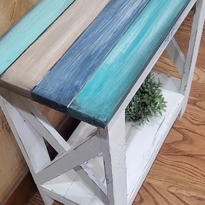 11 inches narrow coastal ocean beach house end side table x legs