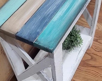 11 inches narrow coastal ocean beach house end side table x legs