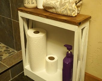 New 18 inc. wide x5.5 inc. Depth farmhouse white end side table X legs toilet paper holder stand rental airbnb furniture