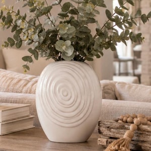14 inches tall ceramic white oval vase flowers pot jar holder
