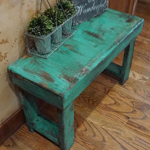 Western rustic green-blue bench coffee table end side furniture