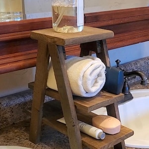 Small countertop Ladder/Riser/Soap Display/towels rack holder shelves 3 Tiered Tabletop Plant Stand Step Style Desktop Storage Organizer image 4