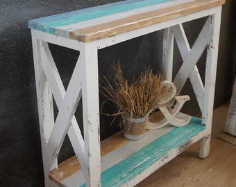 Ocean Beach Coastal Console sofa entryway table tv stand x legs farmhouse white distressed nightstand end side shelf