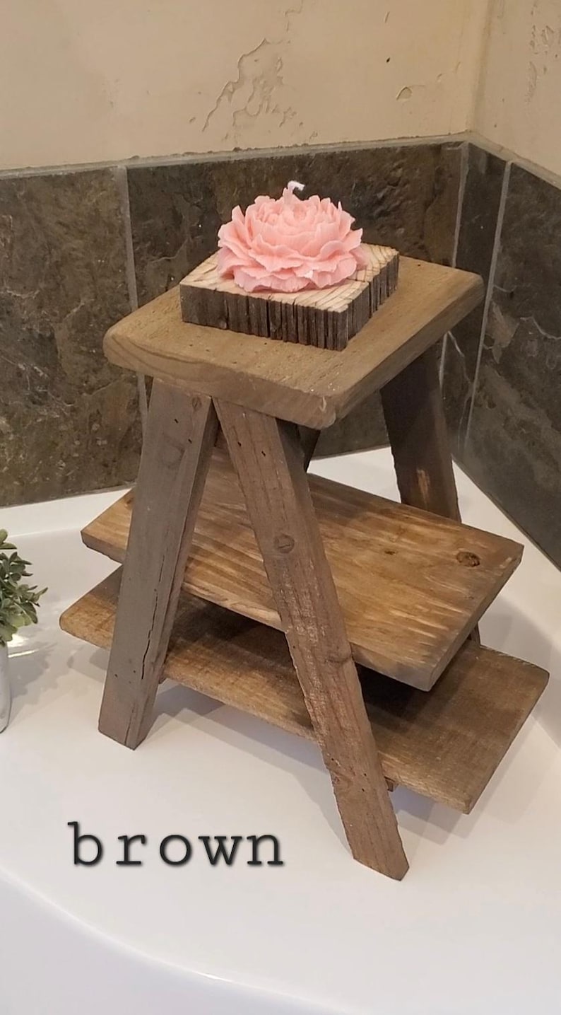 Small countertop Ladder/Riser/Soap Display/towels rack holder shelves 3 Tiered Tabletop Plant Stand Step Style Desktop Storage Organizer image 8