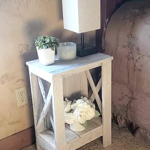 Nightstands Narrow Small Farmhouse End Bedside Table White Distressed X legs popular now