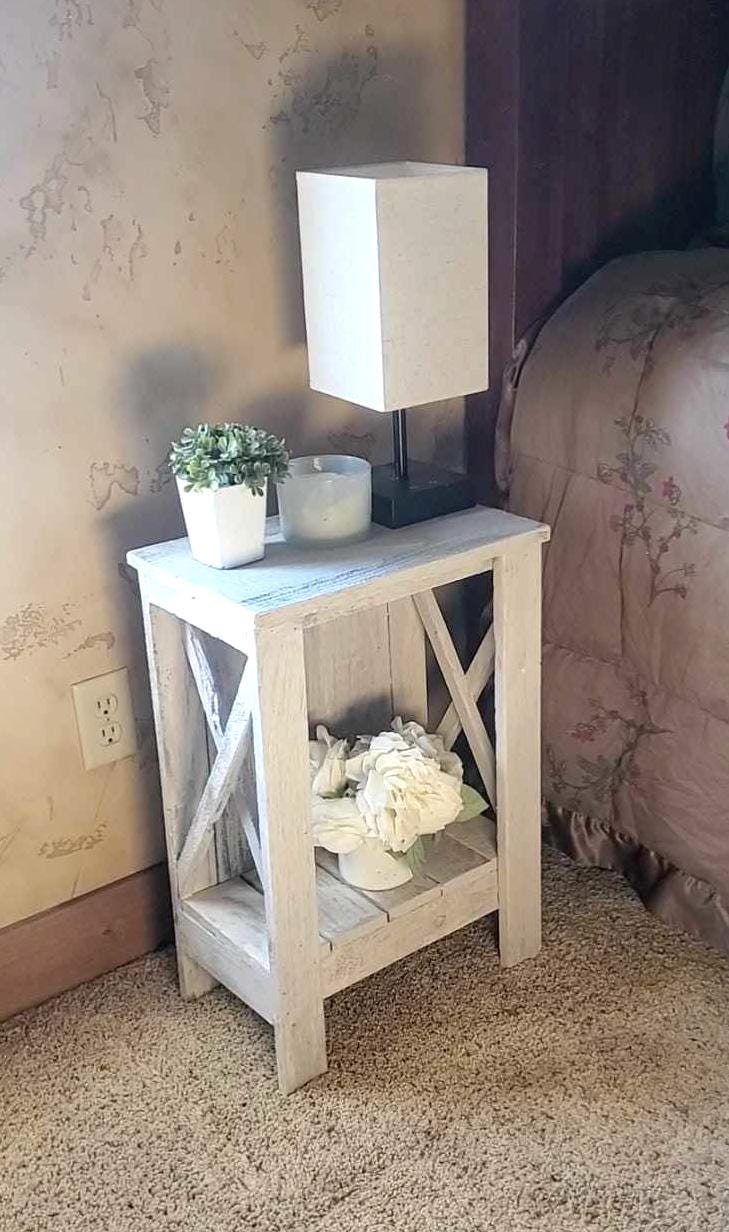 Nightstands Narrow Small Farmhouse End Bedside Table White Distressed X legs popular now