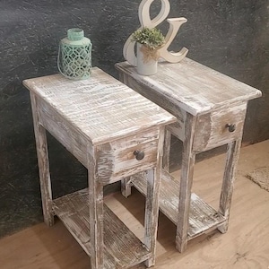Set of 2 end side tables narrow slim nightstands drawers