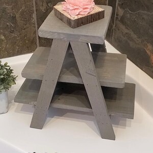 Small countertop Ladder/Riser/Soap Display/towels rack holder shelves 3 Tiered Tabletop Plant Stand Step Style Desktop Storage Organizer image 7