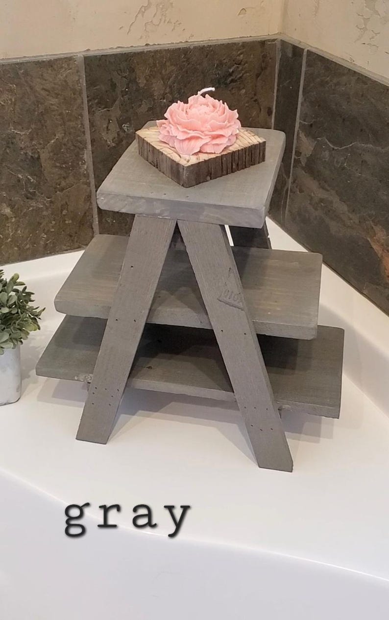 Small countertop Ladder/Riser/Soap Display/towels rack holder shelves 3 Tiered Tabletop Plant Stand Step Style Desktop Storage Organizer image 7