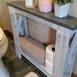 5 inches slim narrow end side table x legs toilet paper holder chicken wire back
