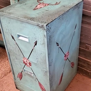 Western Turquoise chabby chic file cabinet nightstand drawers storage organizer end table